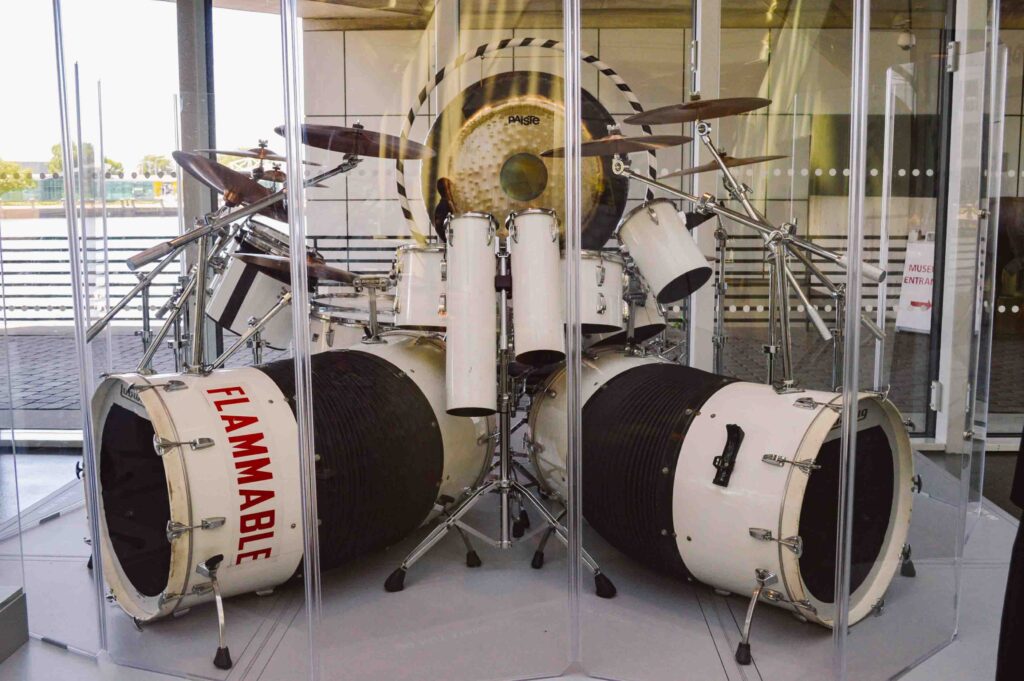 Van Halen drum kit on display in the Rock n Roll Hall of Fame