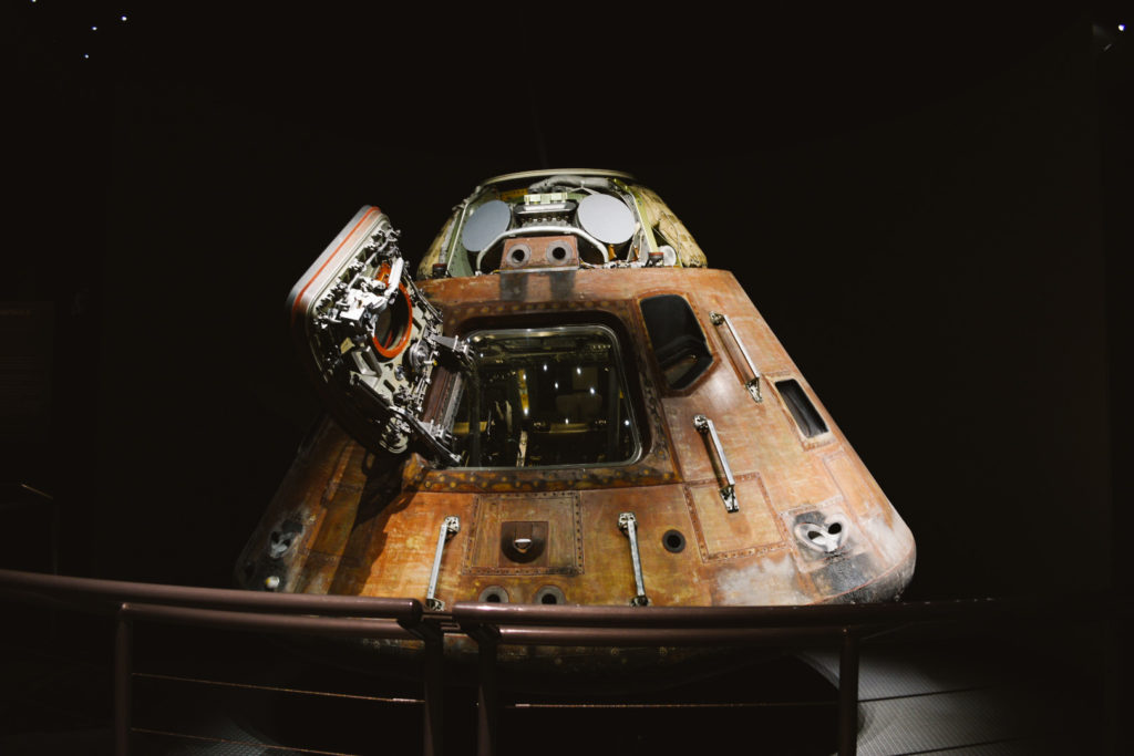 Used command capsule from an Apollo mission on display in a space museum