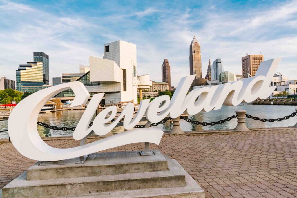Cleveland sign on the waterfront