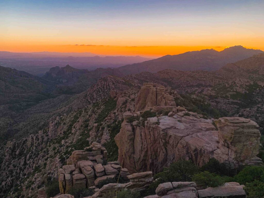 View of Arizona sunset from atop Mount Lemmon in Tucson
