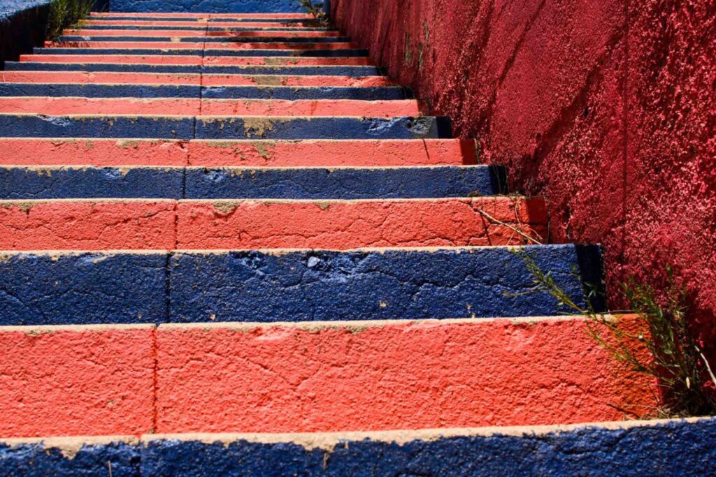 Nogales Arizona steps that are painted alternating red and blue