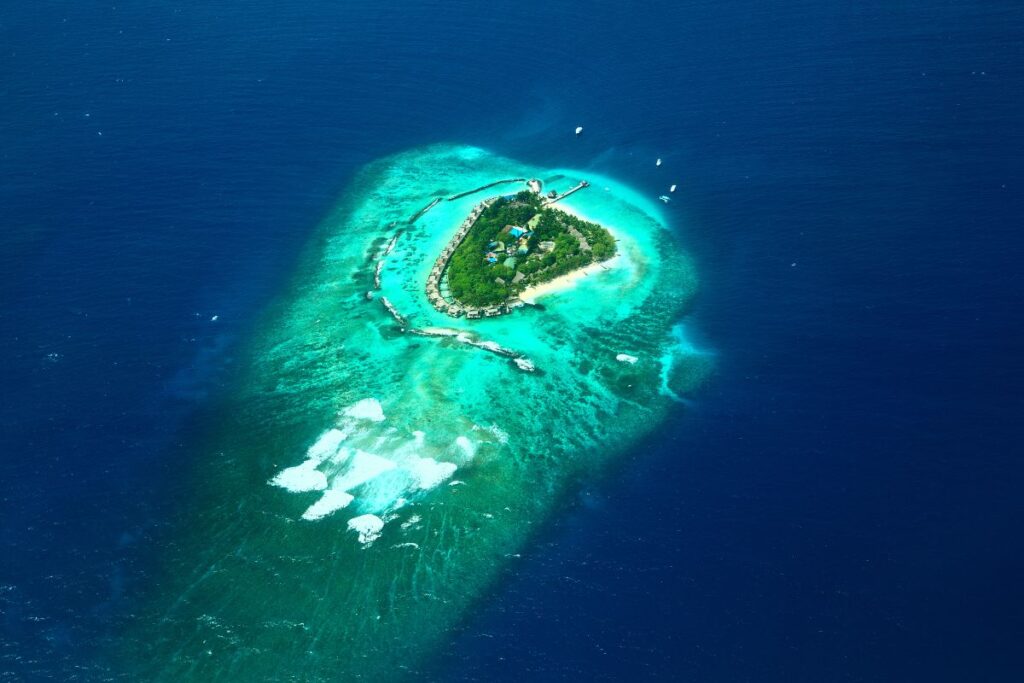 Seaplane transfer in the Maldives gives the best views of the Maldives atolls