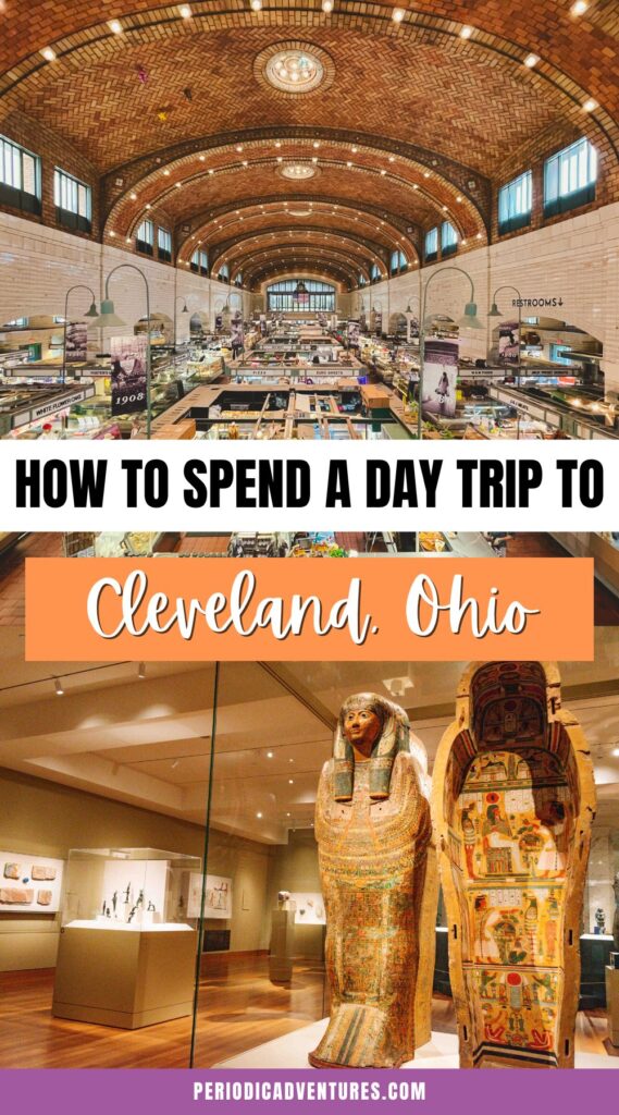 Here's exactly how to spend a day trip to Cleveland, Ohio including the best museums to visit, where to eat in Cleveland, how to see the sunset over Lake Erie, and FAQs like how to get to Cleveland, how much a day trip to Cleveland costs, the best way to get around, and more!